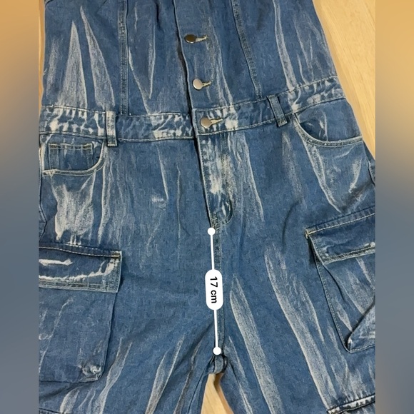 Loragal Denim Cargo Jumpsuit Strapless Wide Leg Y2K Utility NWT - Picture 16 of 16